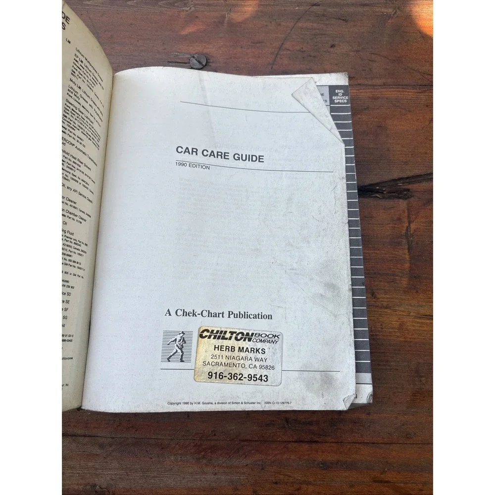VTG 1990 Chek-Chart Car Care Guide Service Specs Chilton Manual